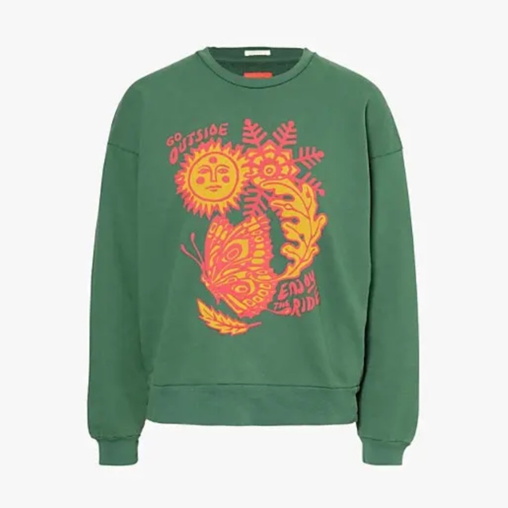MOTHER Green and Orange Cotton Jersey Sweatshirt - Go Outside Enjoy the Ride